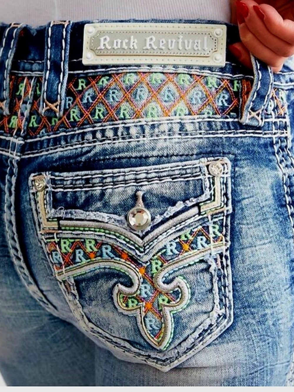 Rock Revival Rosewood Denim Skinny Jeans with Multicolor Embroidery